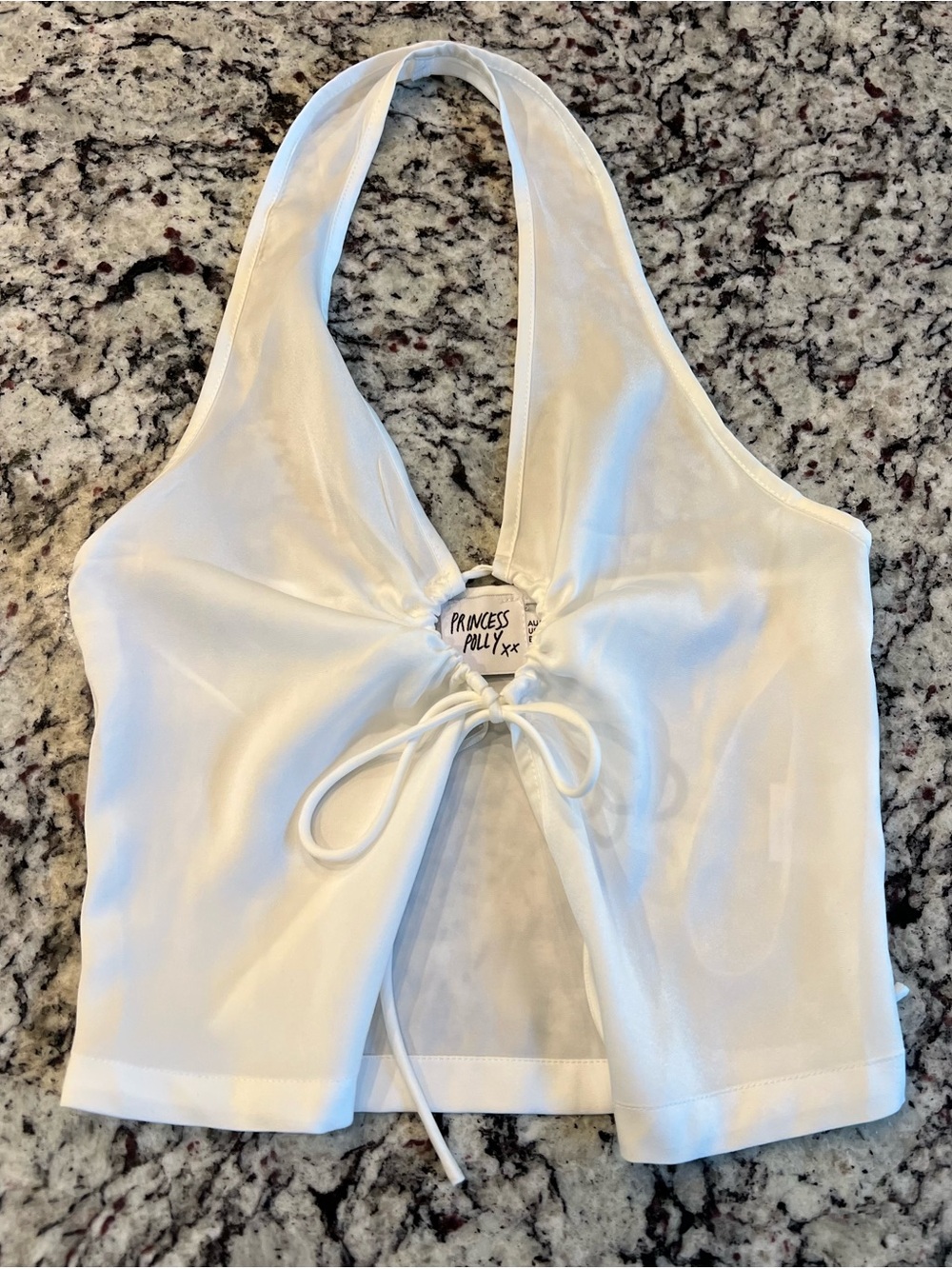 Princess Polly White Halter Tie-Front Camisole